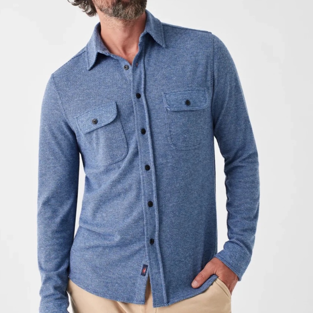 Faherty Men's Legend Sweater Shirt Glacier Blue Twill Large